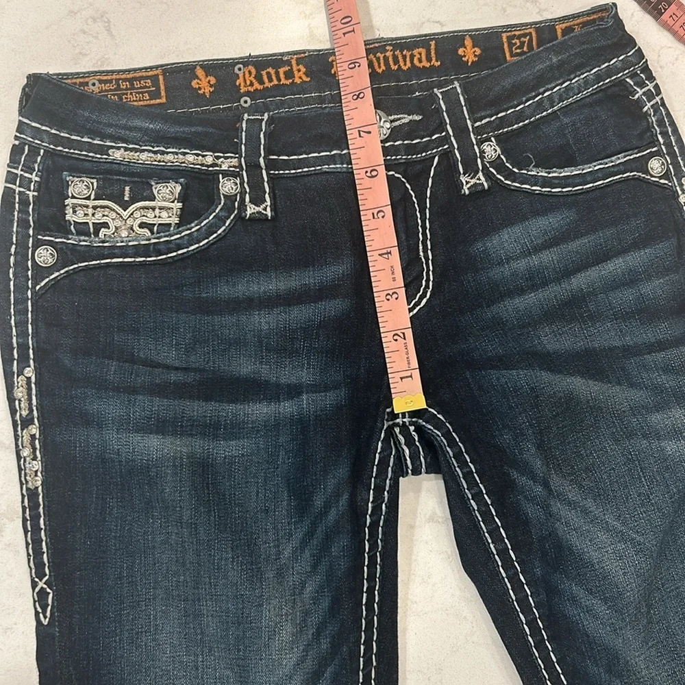 Rock Revival Karla Skinny Jean 27 Embellished Bling Low Rise Dark Wash - Picture 11 of 16